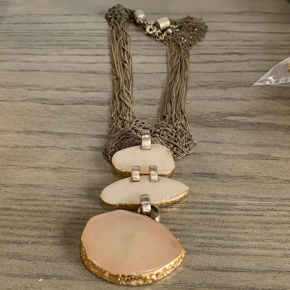 Chicos Elegant Gold tone, Cream and three stone Necklace
